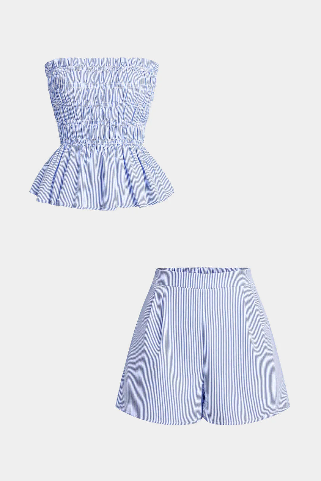Stripes Print Scallop Edge Tube Top And Shorts Set - Image 7