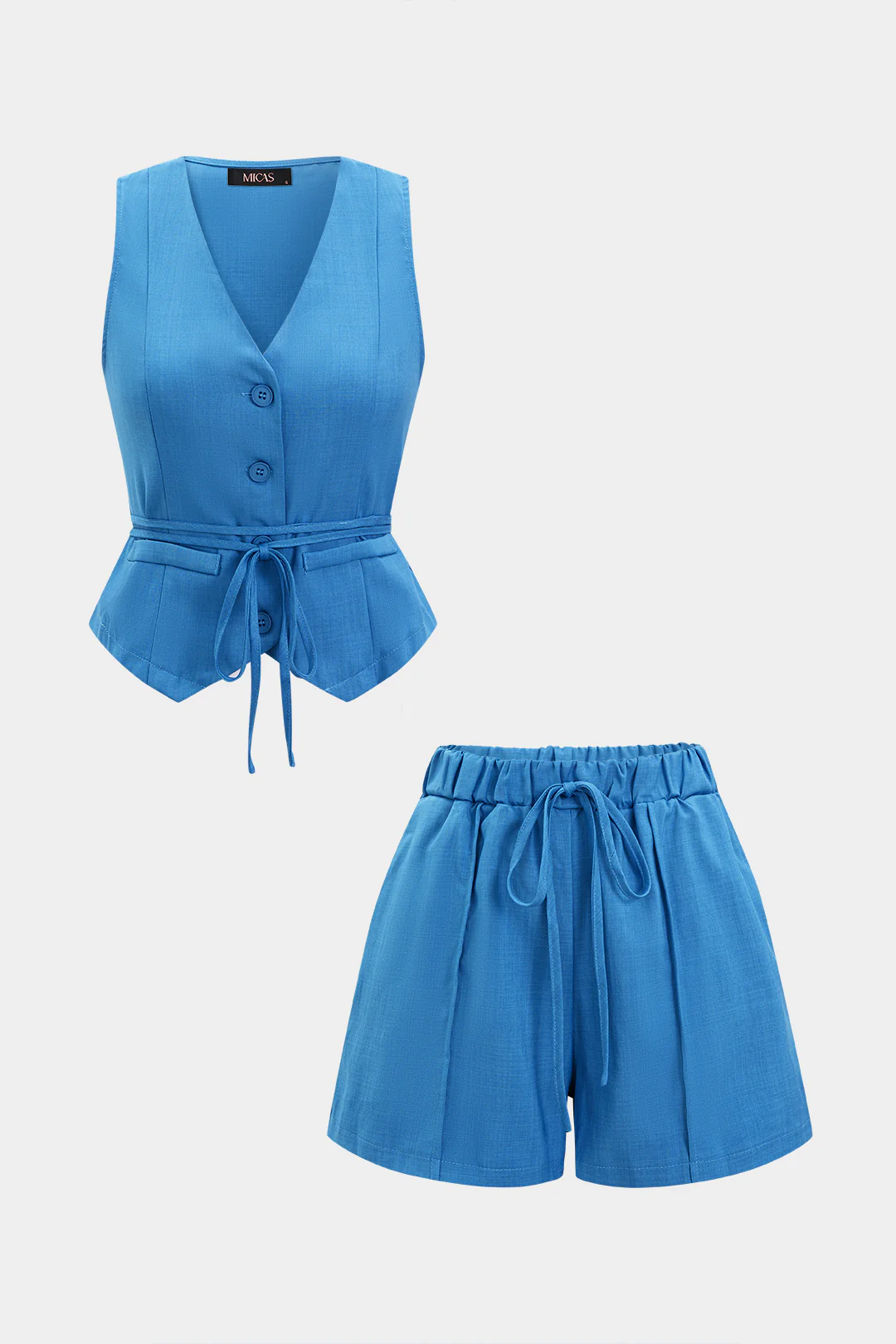 V-Neck Tie-Up Vest And Shorts Set