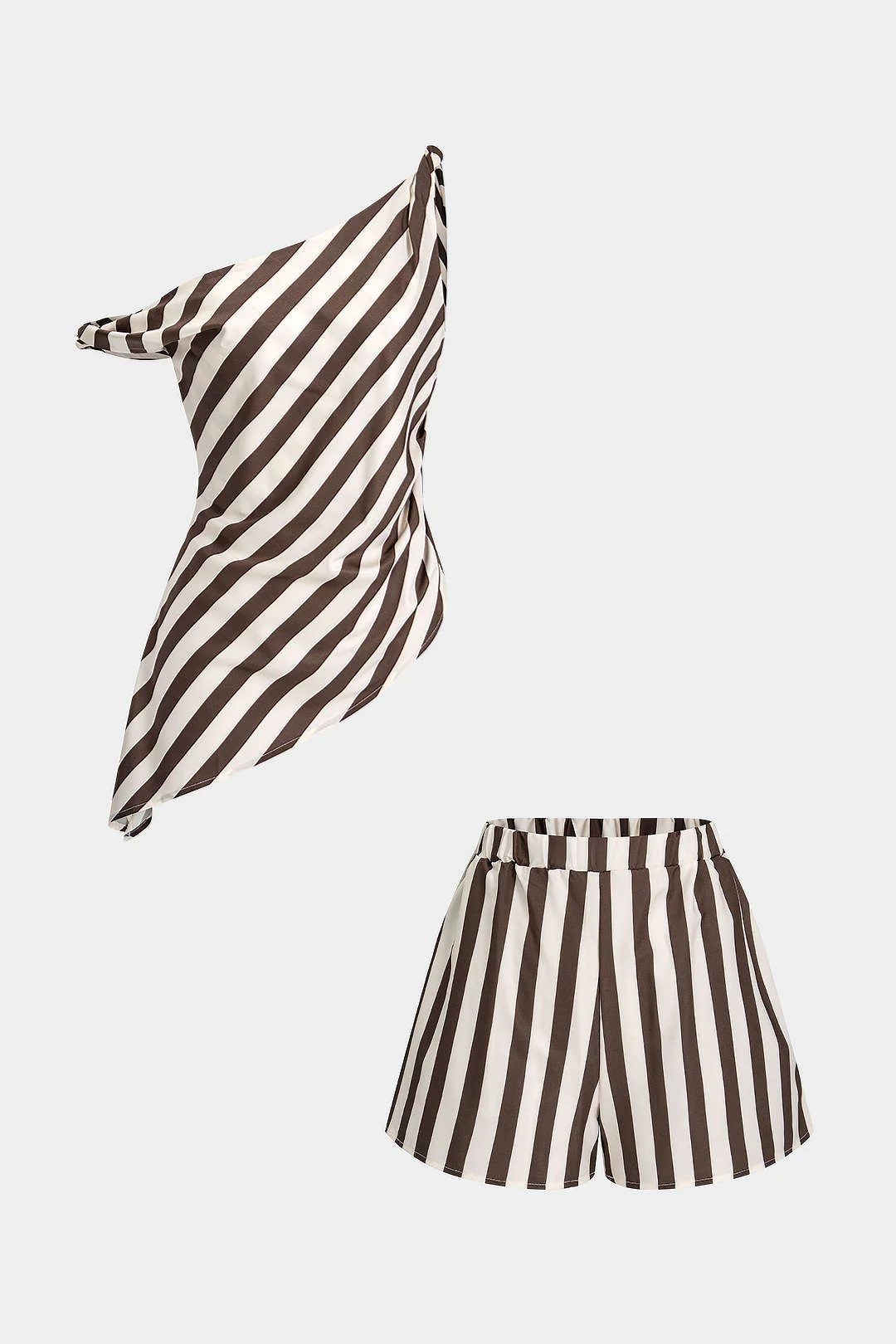 Stripes Print One Shoulder Twist Knot Tank Top And Shorts Set - Image 6