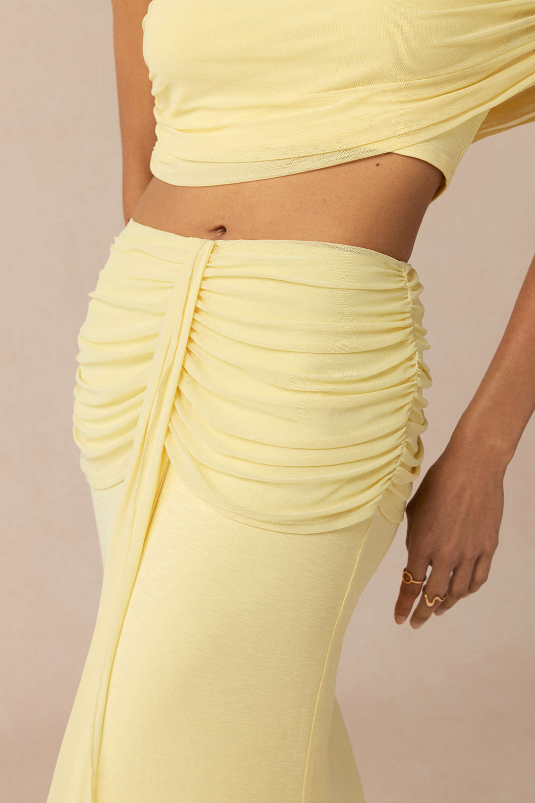 Mesh Asymmetrical Ruched Cropped Tube Top And Skirt Set - Image 7