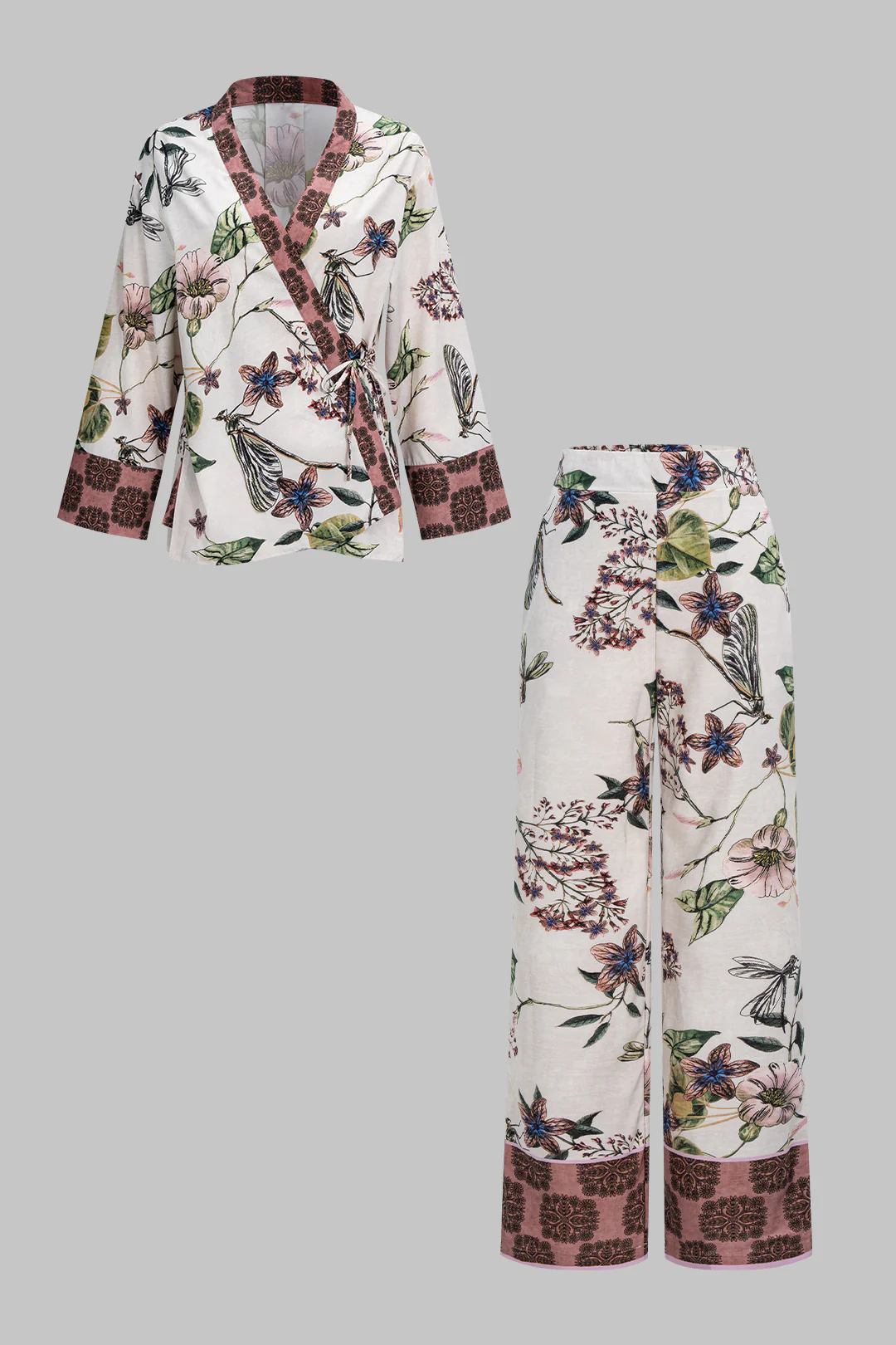Floral Print V-Neck Tie-Up Long Sleeve Top - Image 3