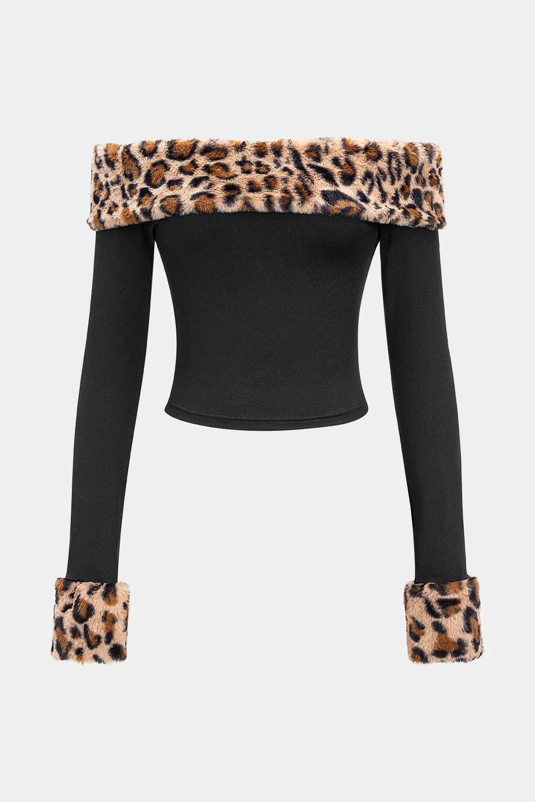 Leopard Print Off Shoulder Patchwork Long-Sleeve Top