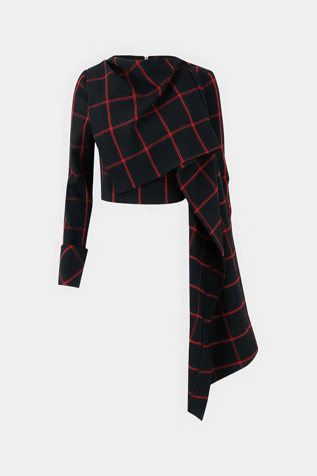 Plaid Print Wrap Long-Sleeve Top