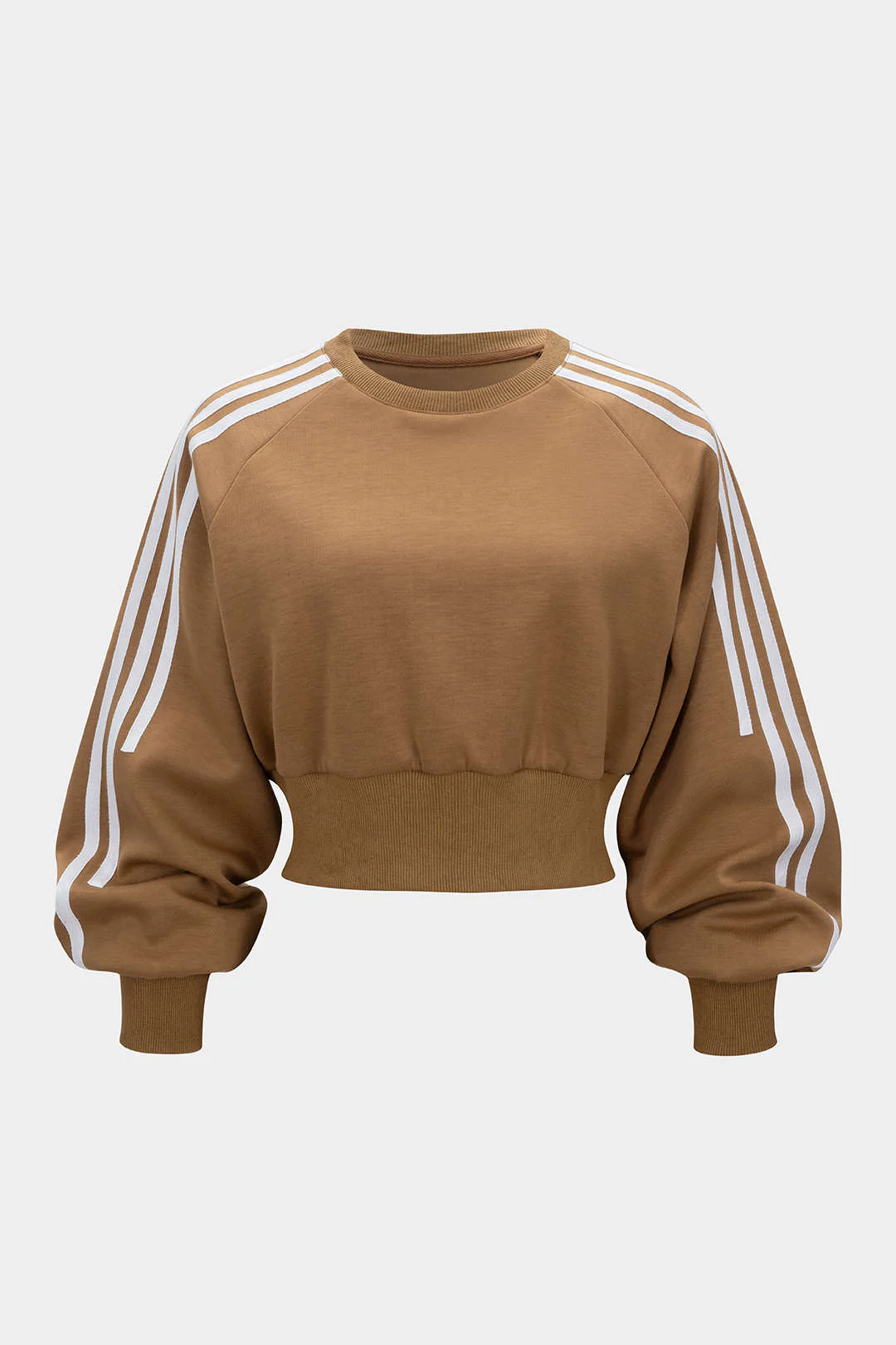 Contrast Stripes Print Ruched Round Neck Sweatshirt