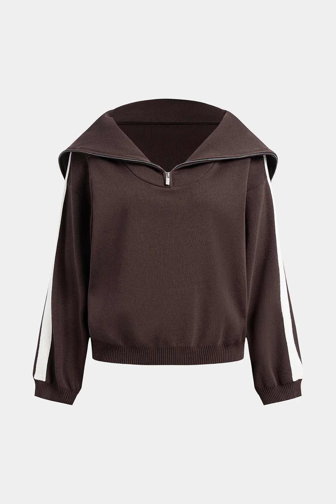 Knit Zipper Lapel Long Sleeve Top