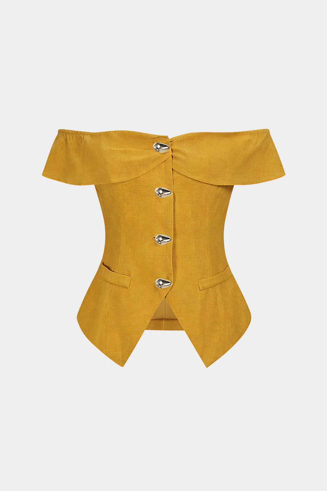 Linen Metallic Button Off-Shoulder Sleeveless Top - Image 10