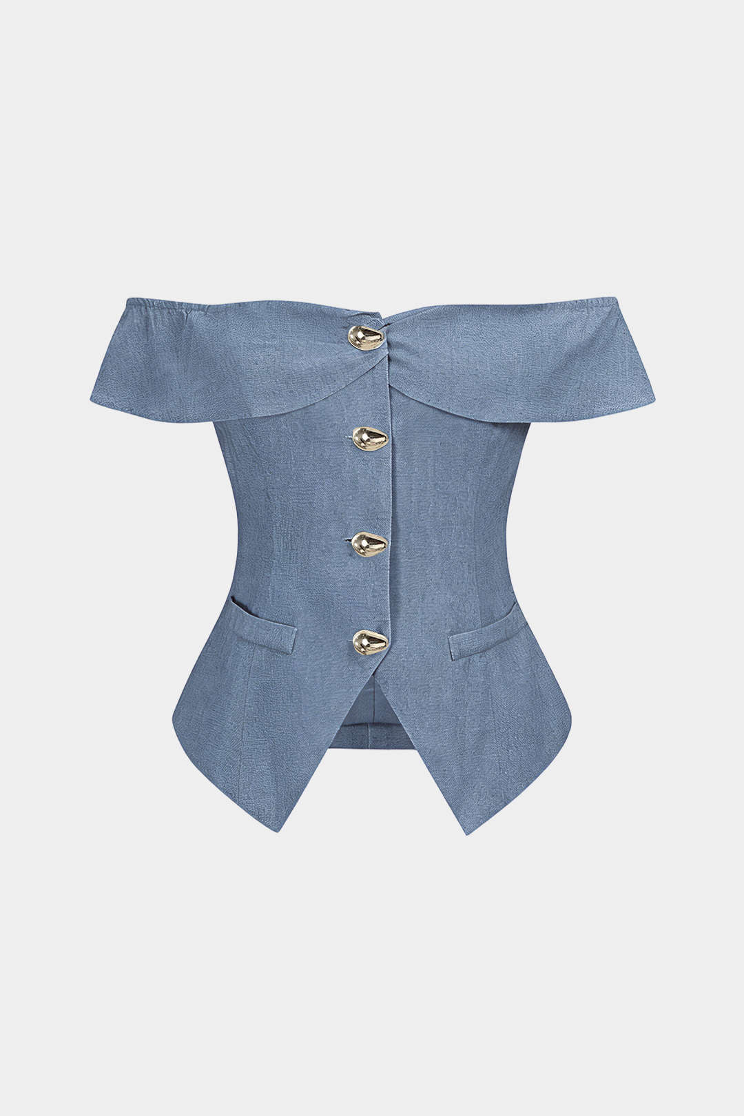 Linen Metallic Button Off-Shoulder Sleeveless Top - Image 9