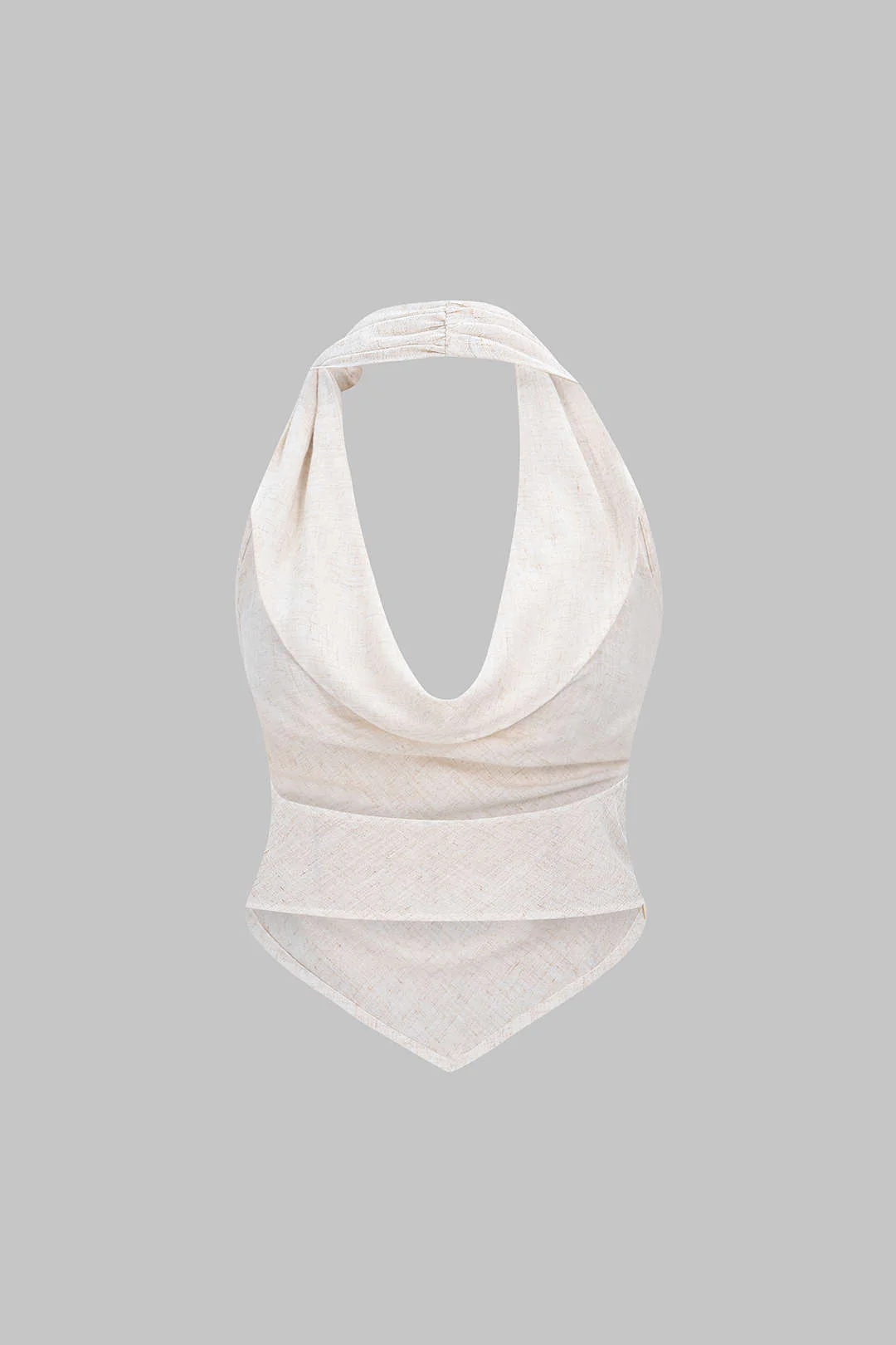 Halter Draped Cowl Neck Backless Ruched Sleeveless Top - Image 2