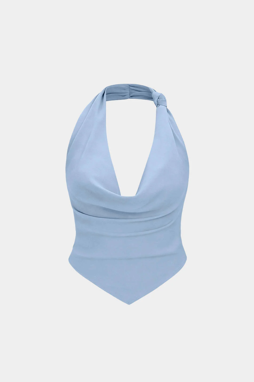 Halter Draped Cowl Neck Backless Ruched Sleeveless Top - Image 7