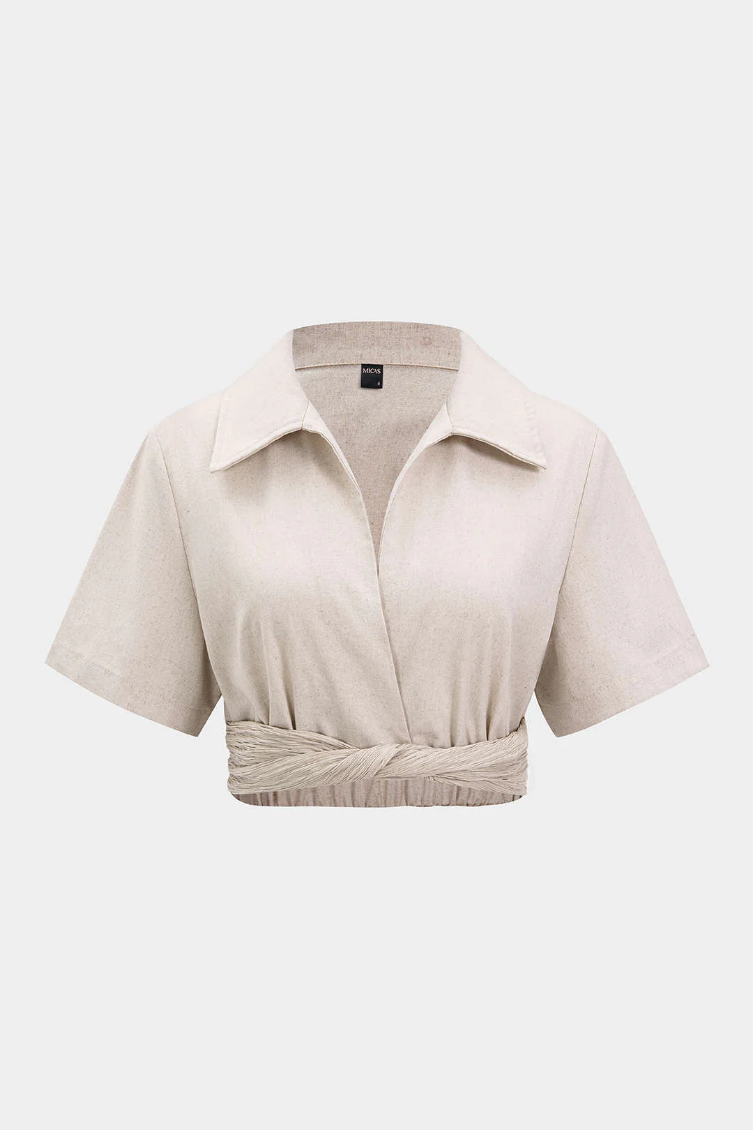 Linen Lapel Twist Knot Cropped Top