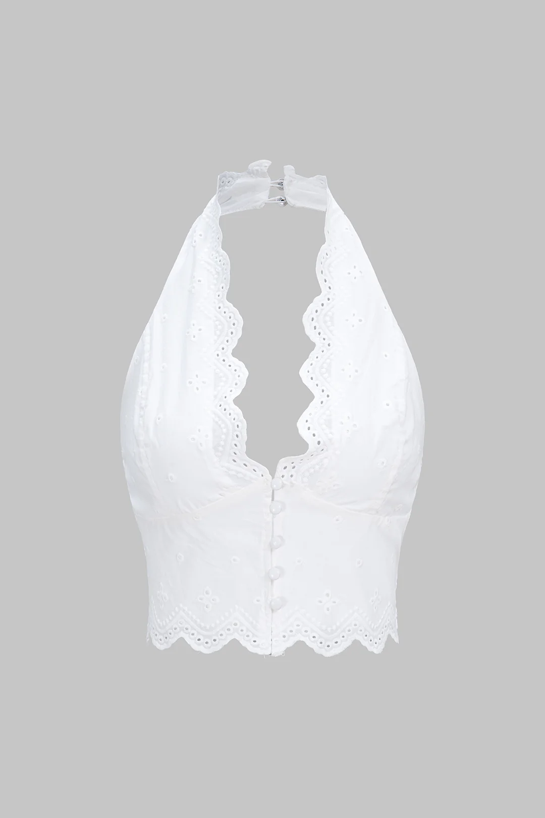 Hollow Out Halter Neck Embroidery Backless Tank Top - Image 2