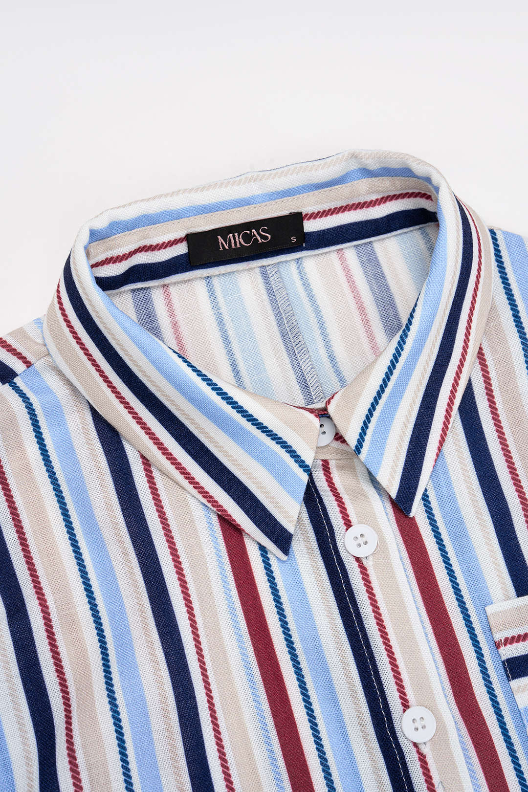 Stripes Print Lapel Tie-Up Button Pocket Long Sleeve Top - Image 4