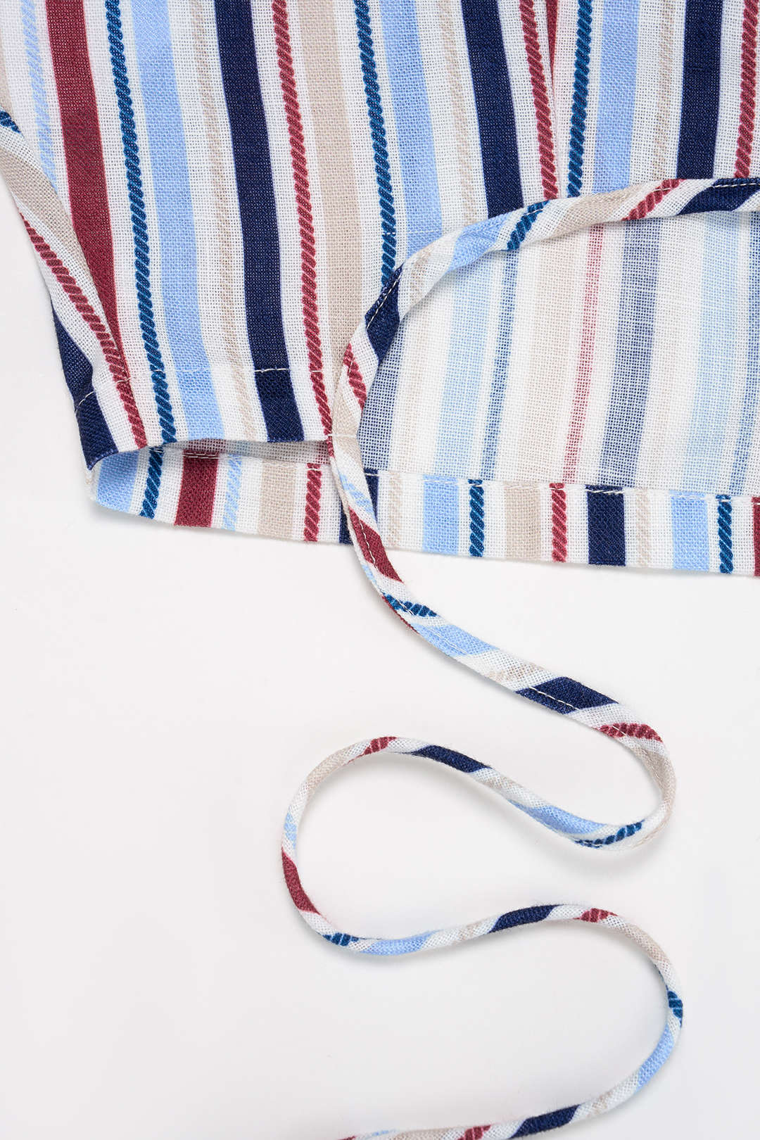 Stripes Print Lapel Tie-Up Button Pocket Long Sleeve Top - Image 6