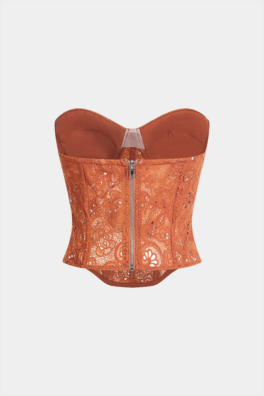 Lace Embroidery Zipper Hollow Out Tube Top - Image 2