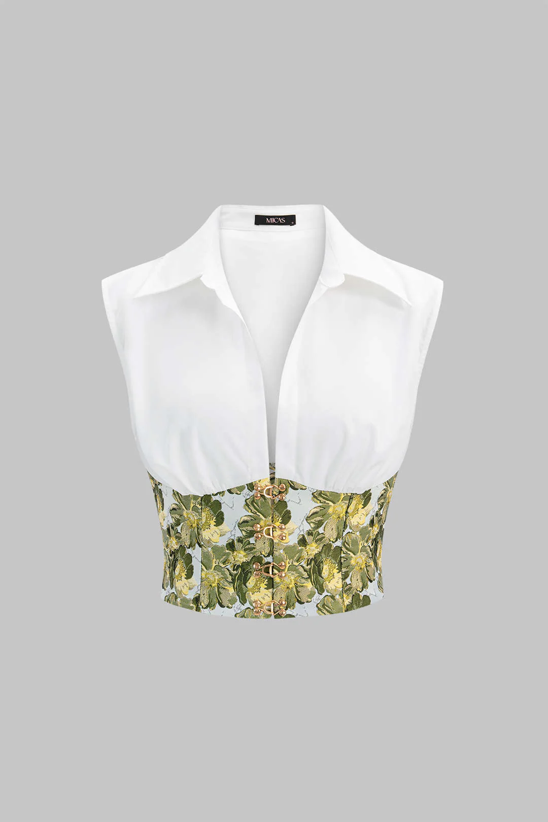 Floral Print Jacquard Patchwork V-Neck Tank Top