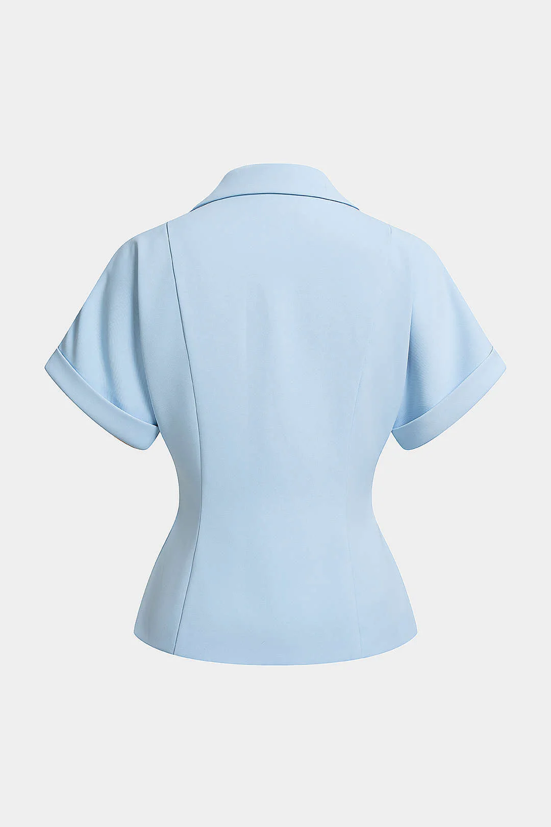 Lapel V-Neck Metallic Short-Sleeve Shirt - Image 2