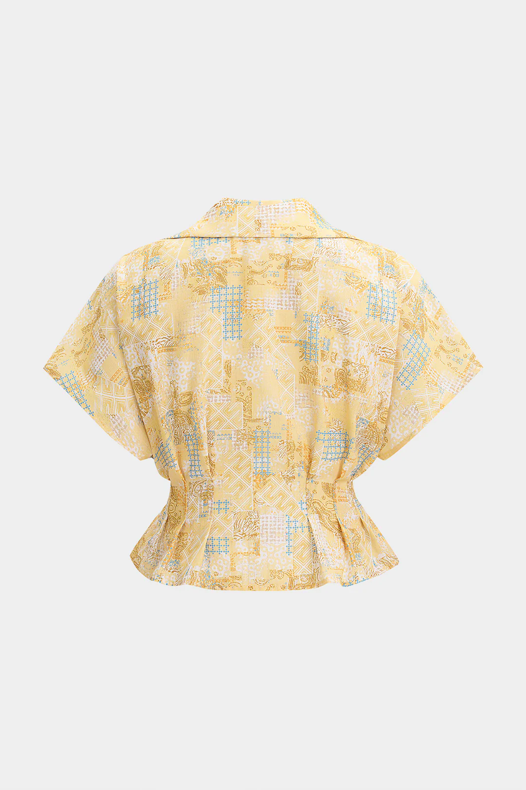 Artistic Print V-Neck Ruched Short Sleeve Top - Image 2