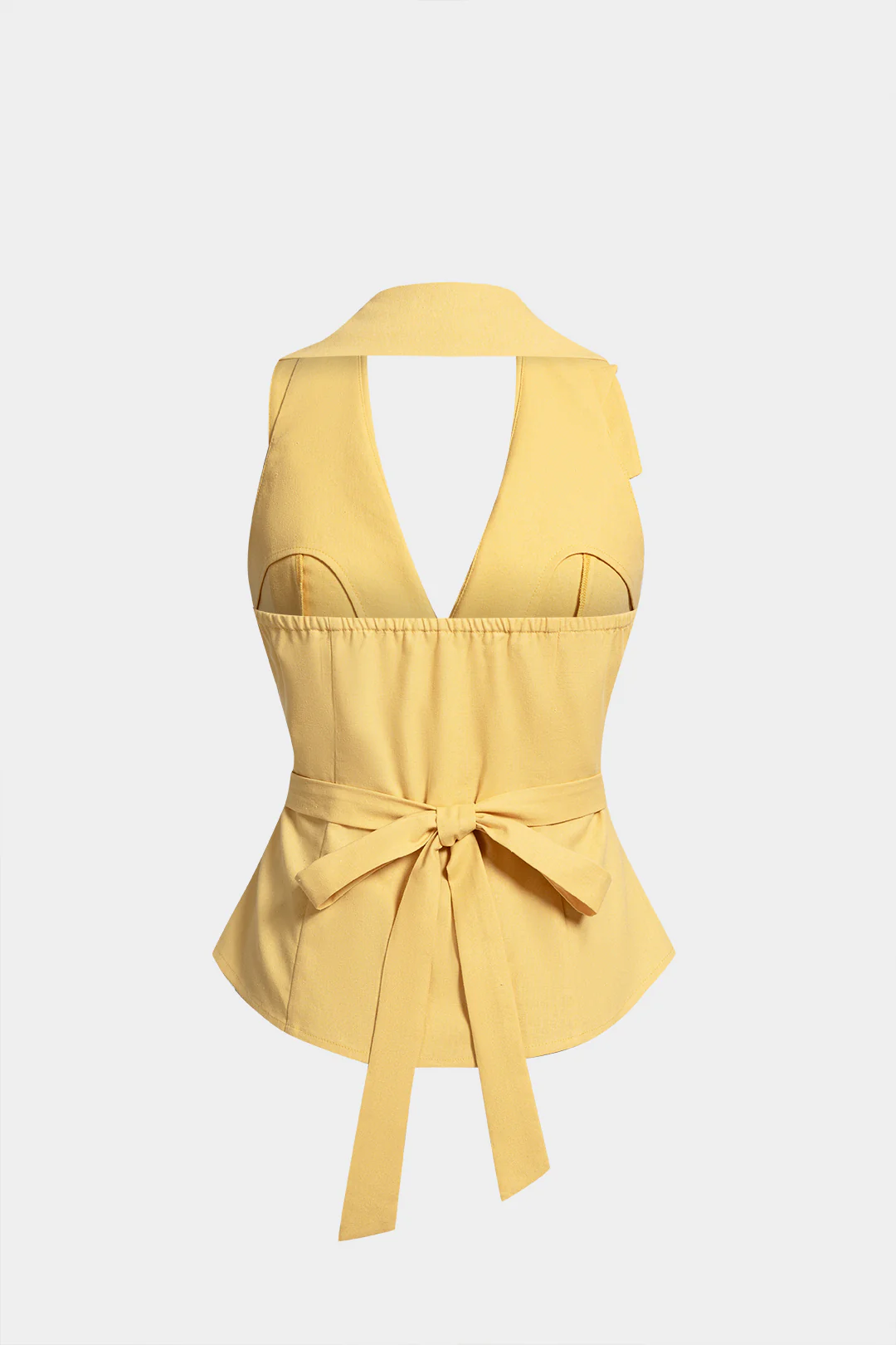 Linen Asymmetrical V-Neck Knotted Tank Top - Image 2