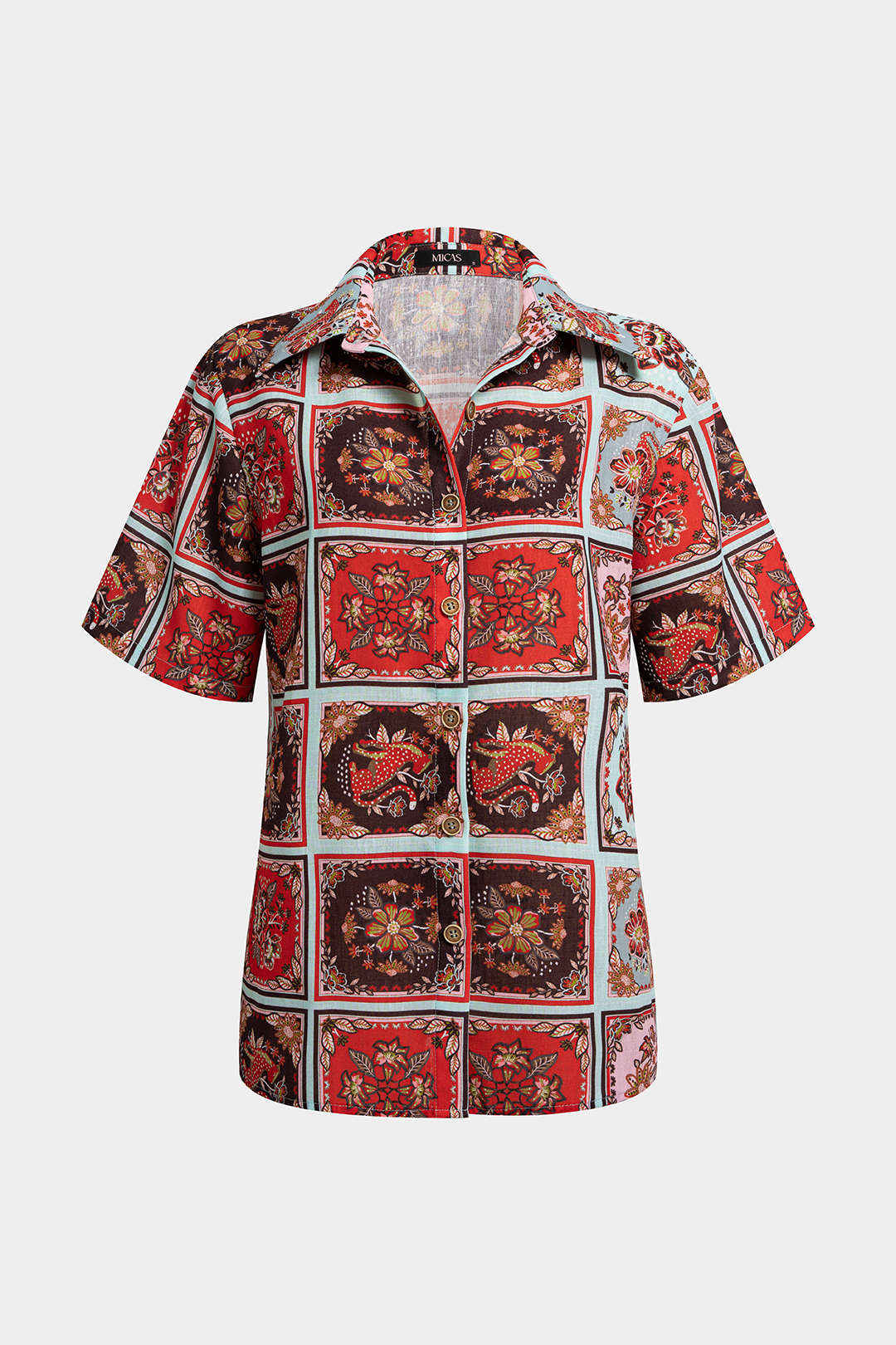 Pop Art Print Lapel Short Sleeve Top - Image 2
