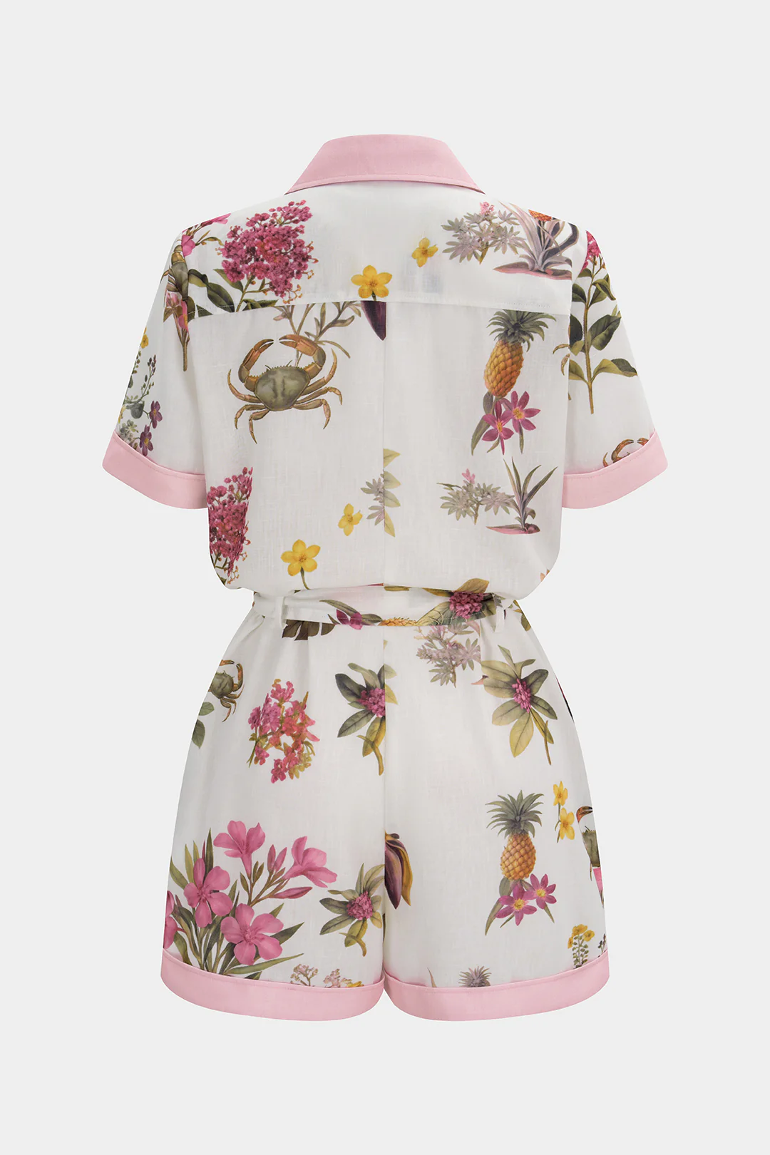 Contrast Floral Print Button Pocket Short Sleeve Wide Leg Romper - Image 2
