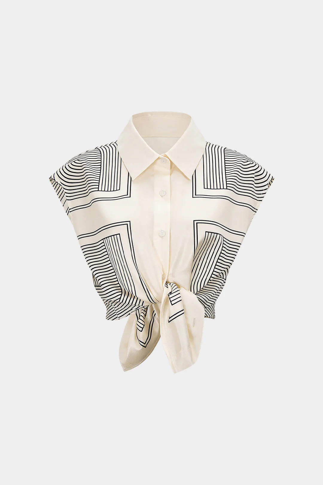 Geometric Print Satin Lapel Tie-Up Tank Top