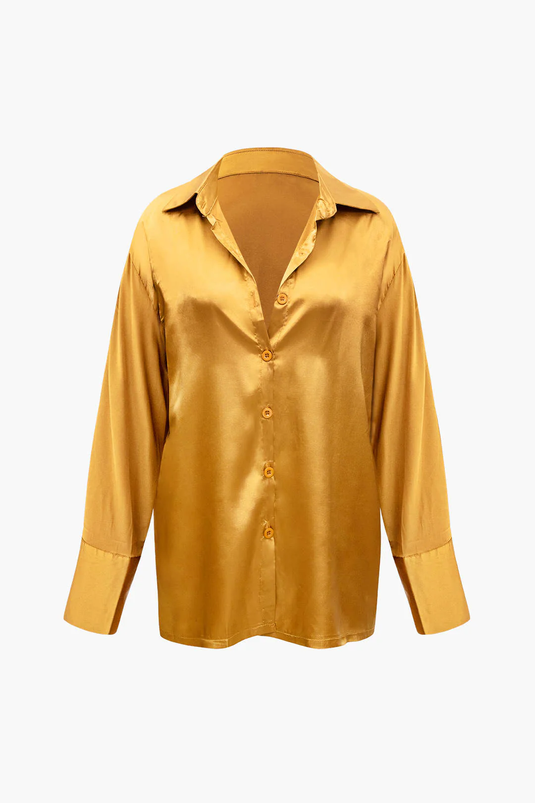 Satin Button Up Long Sleeve Shirt And Pants Set - Image 3
