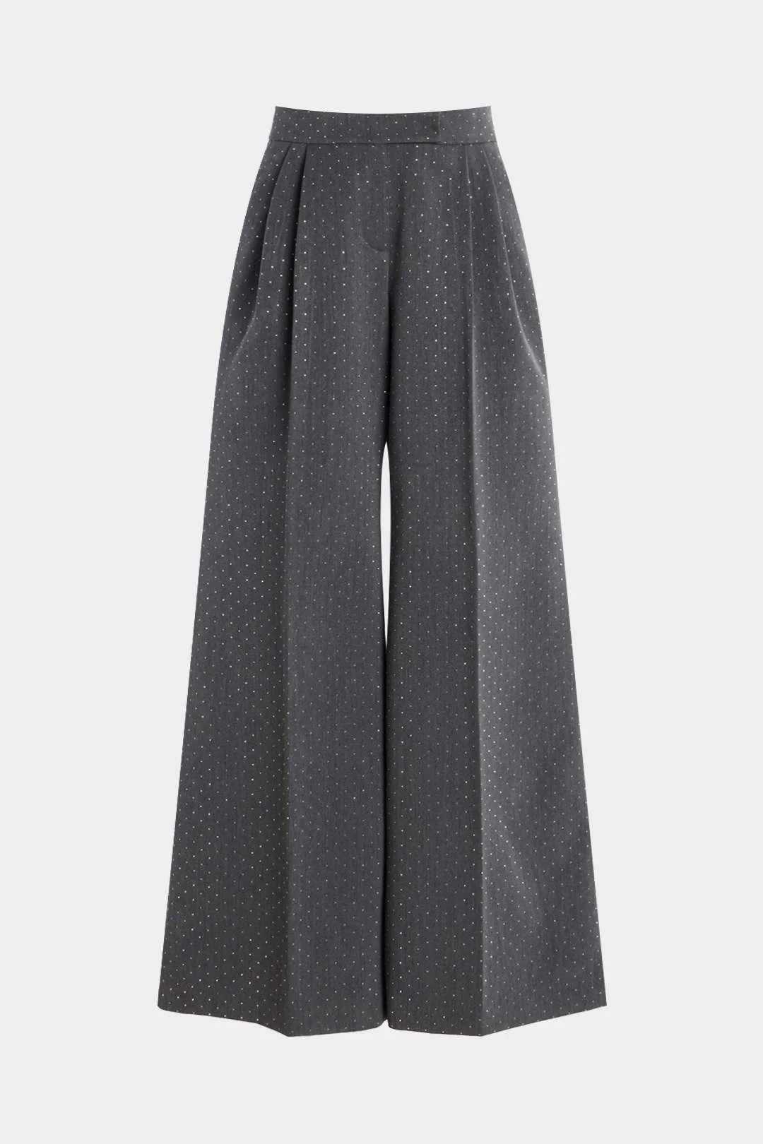 Diamond Print Rhinestone Pocket Wide Leg Trousers