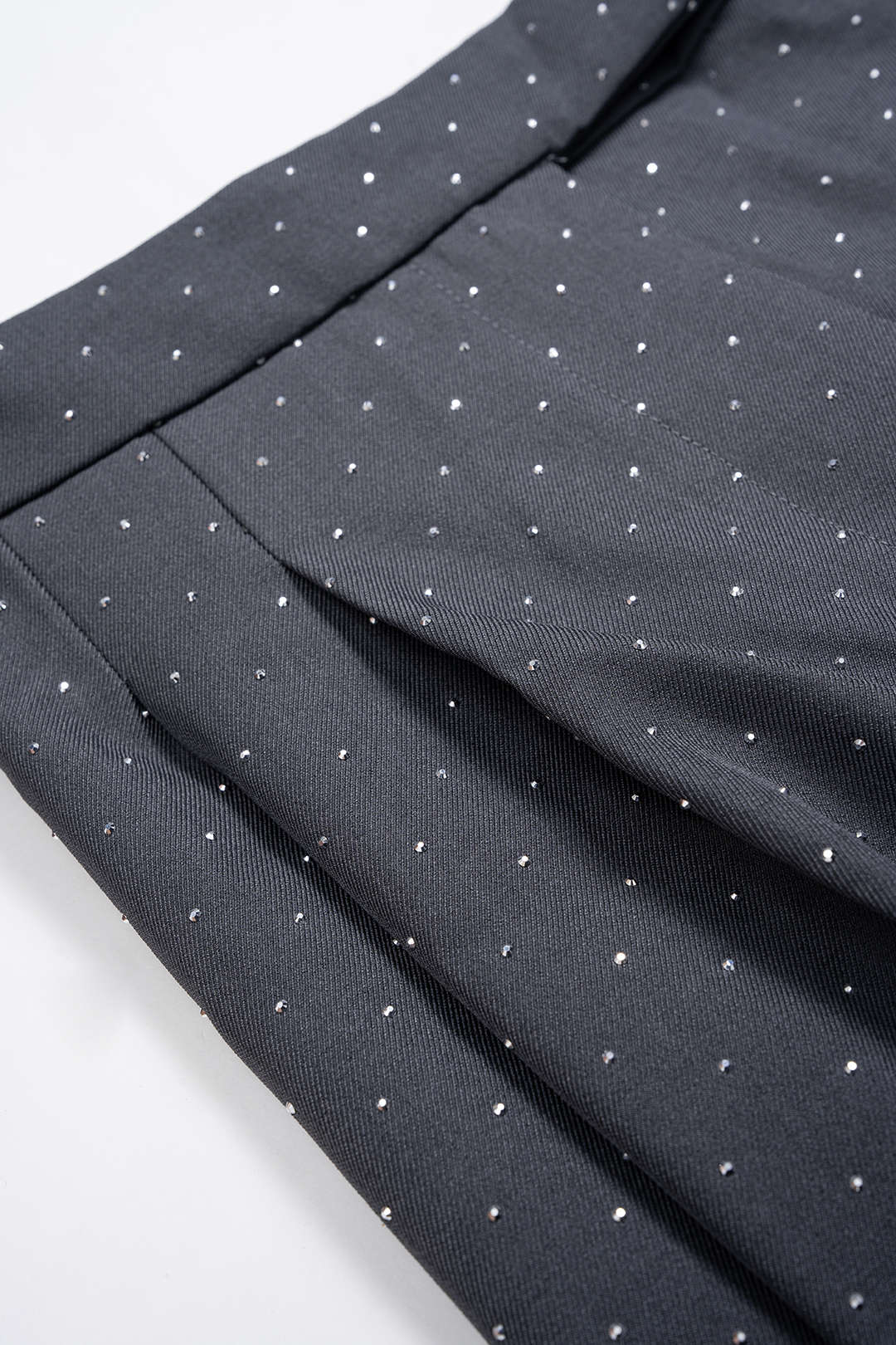 Diamond Print Rhinestone Pocket Wide Leg Trousers - Image 3