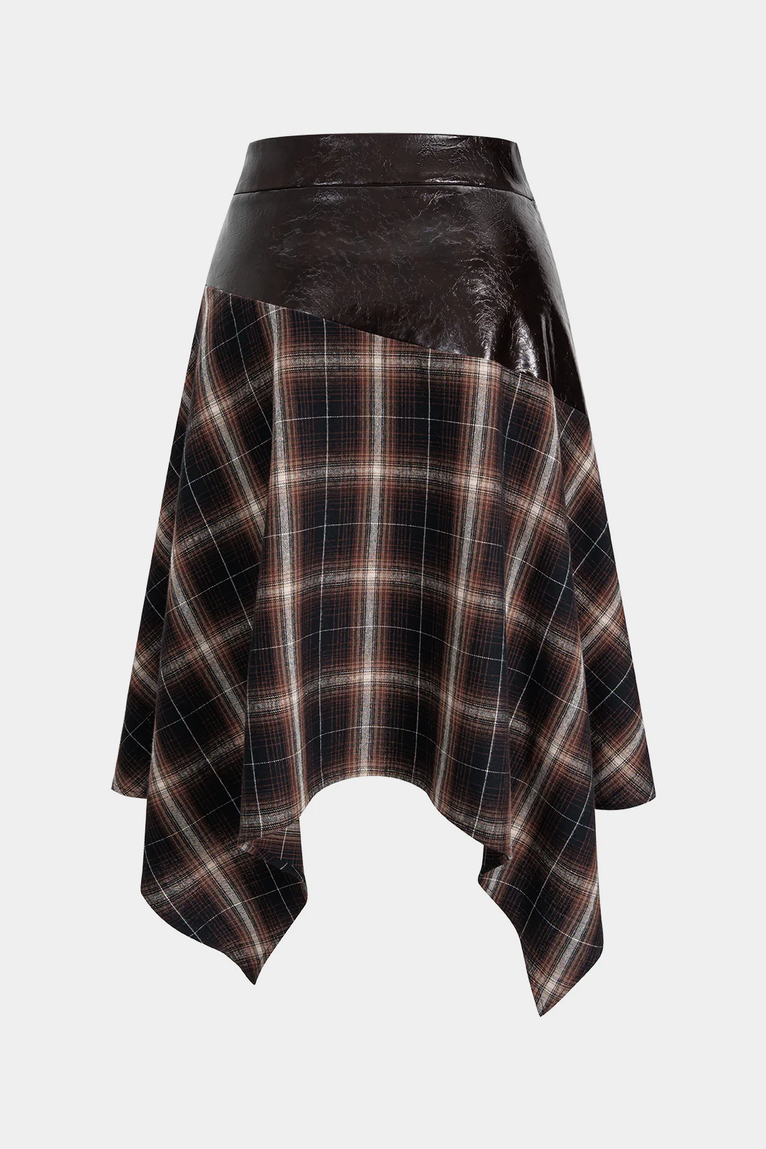 Plus Size Faux Leather Patchwork Asymmetrical Hem Skirt - Image 2