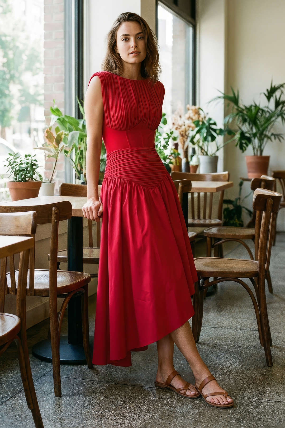 Ruched Asymmetrical Hem High Waist Skirt - Image 3