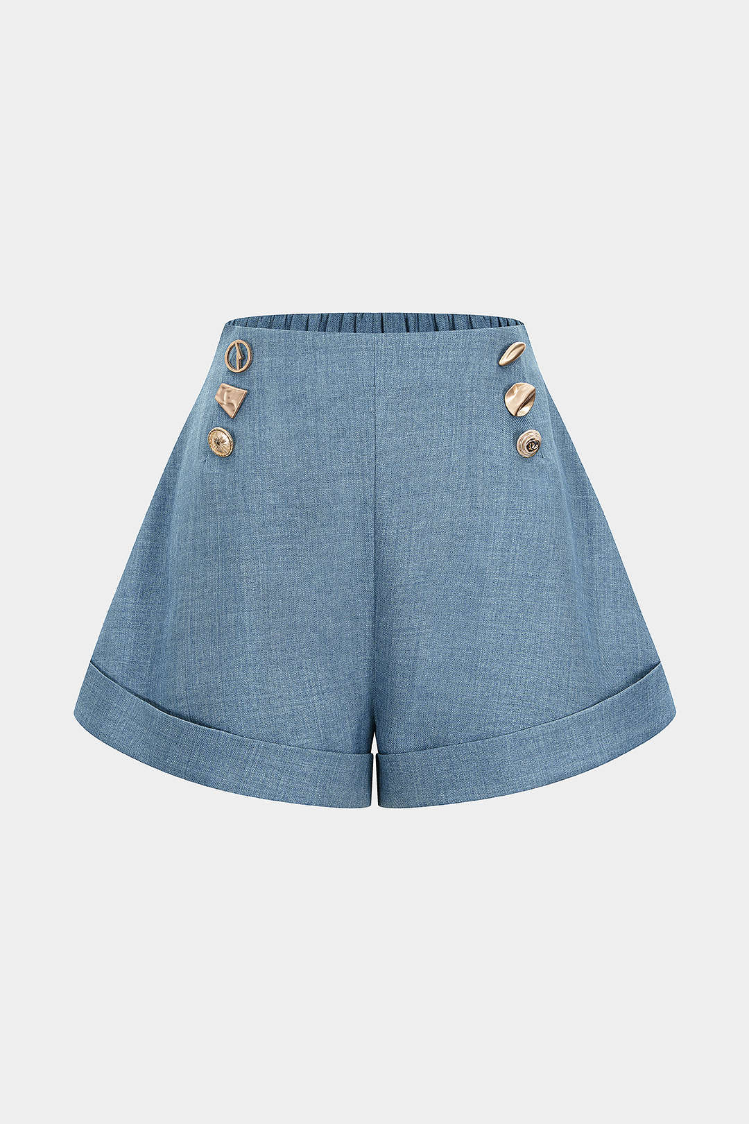 Metallic Button High Waist Wide Leg Shorts