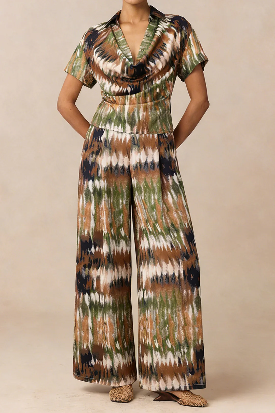 Ombre Print Satin High Waist Wide Leg Pants - Image 5