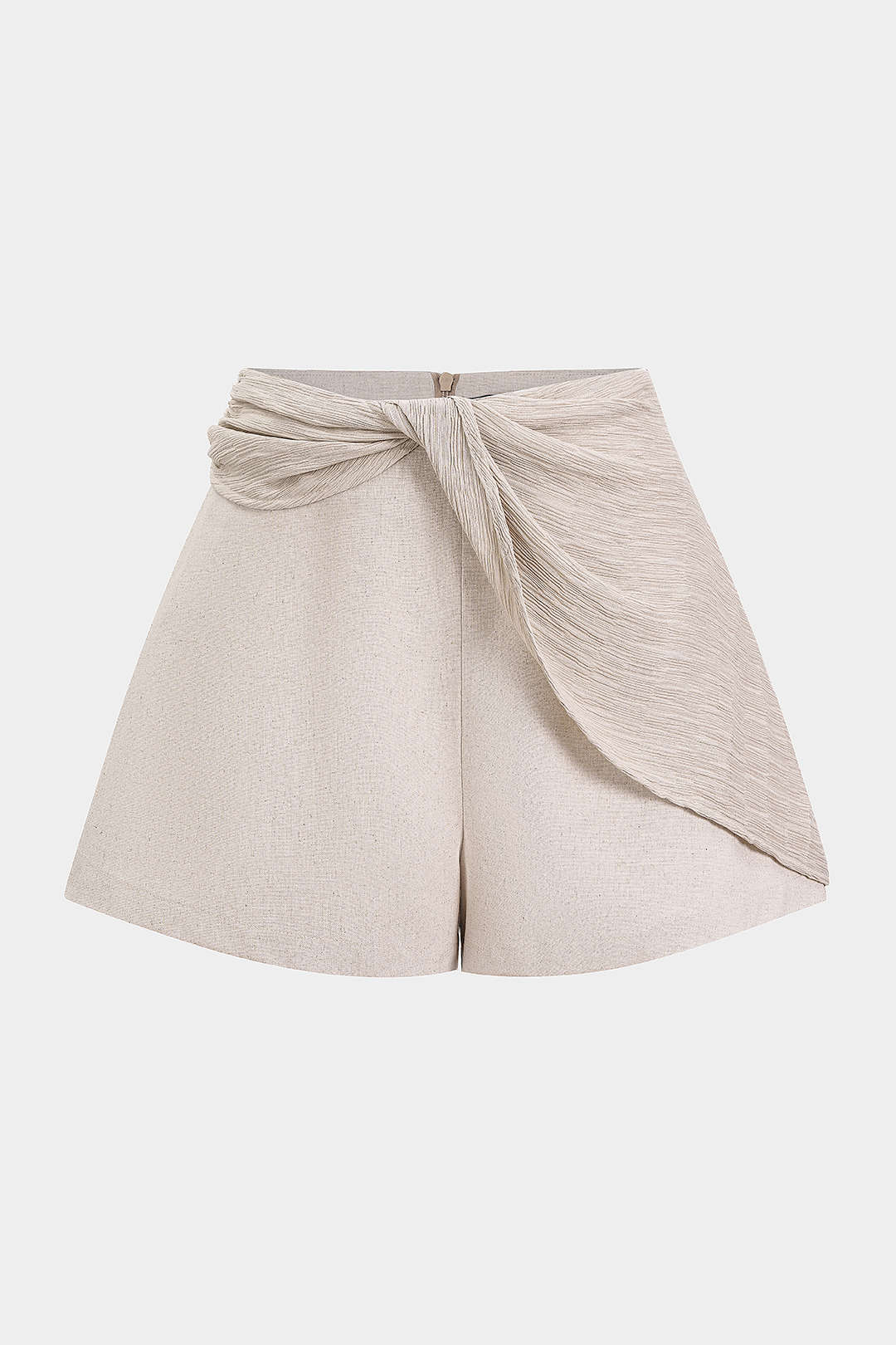 Linen Asymmetrical Twist Knot Zipper Shorts