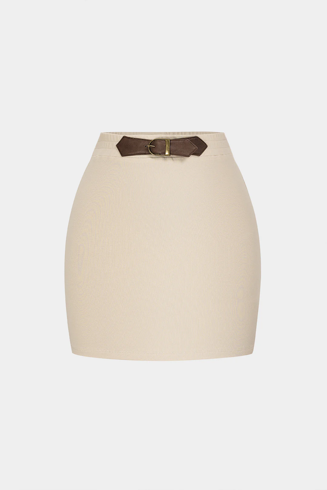Patchwork Faux Leather Buckle Skirt