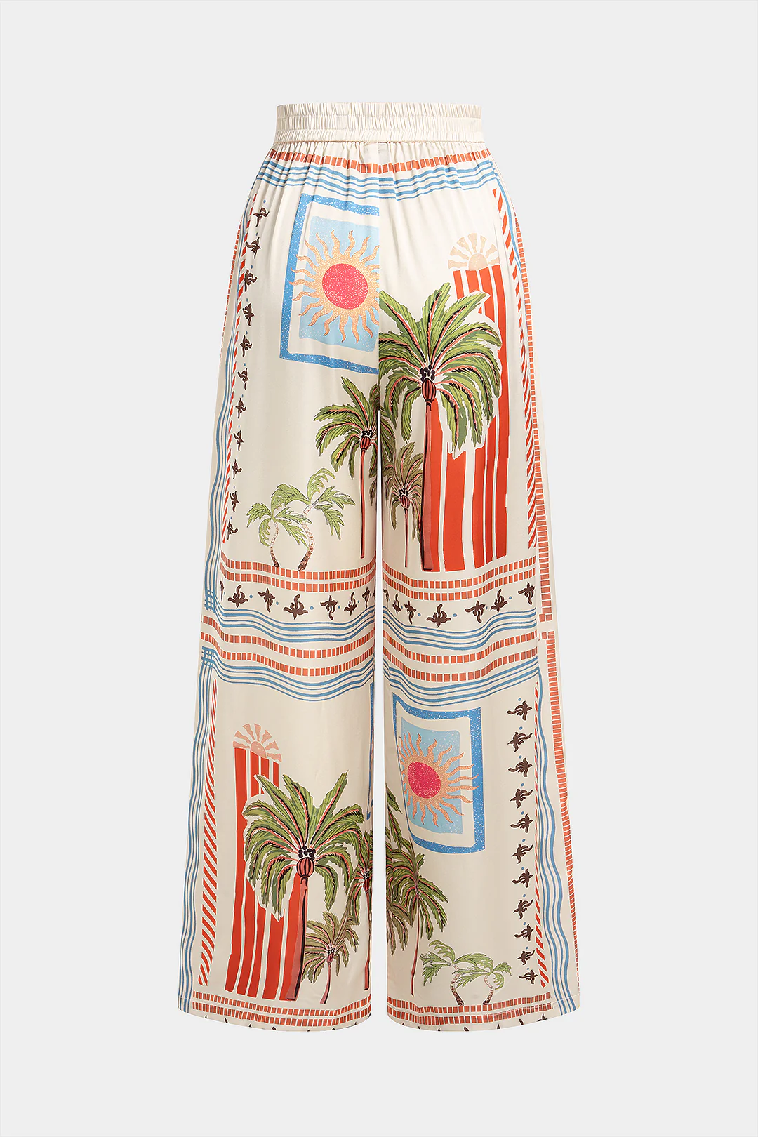Coconut Palm Stripes Print Satin Wide Leg Pants - Image 2