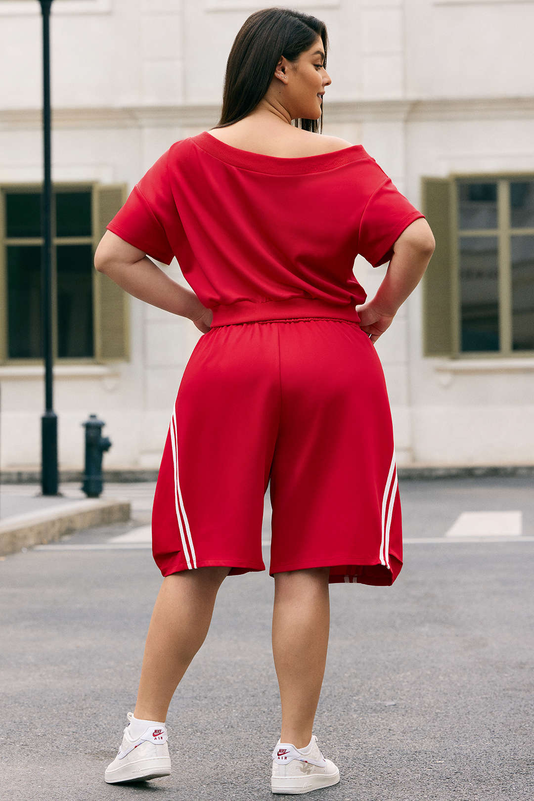 Plus Size Contrast Stripes Drawstring Waistband Shorts - Image 5