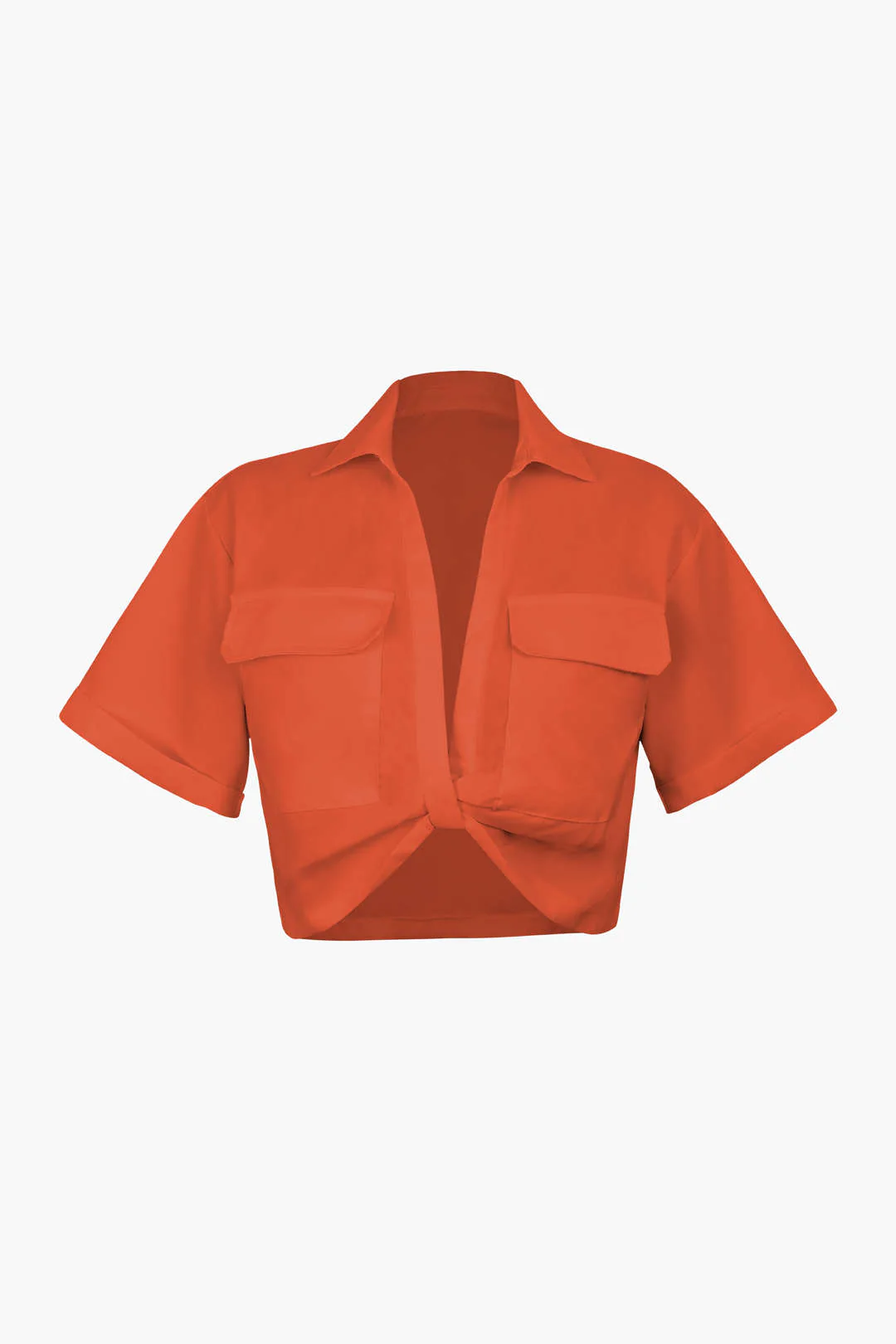 Basic Flap Pocket Twist Hem Shirt - Image 4