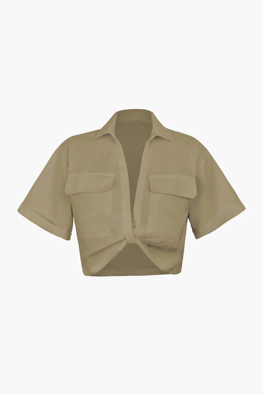 Basic Flap Pocket Twist Hem Shirt - Image 7