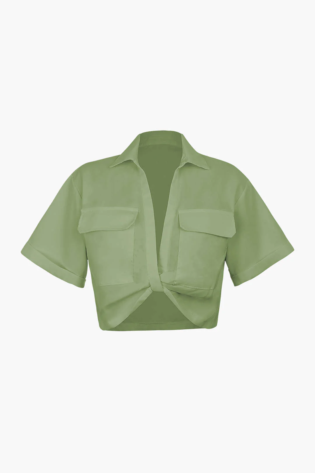 Basic Flap Pocket Twist Hem Shirt - Image 9