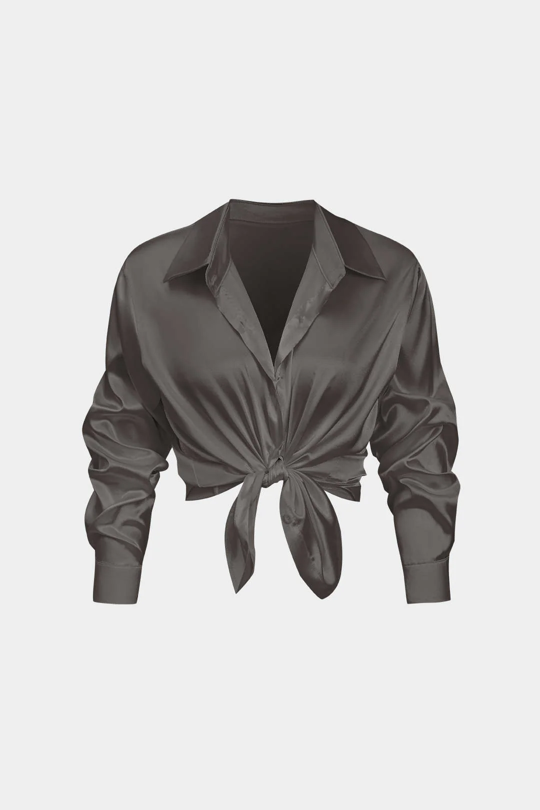 Basic Solid Satin Long-Sleeve Shirt - Image 11