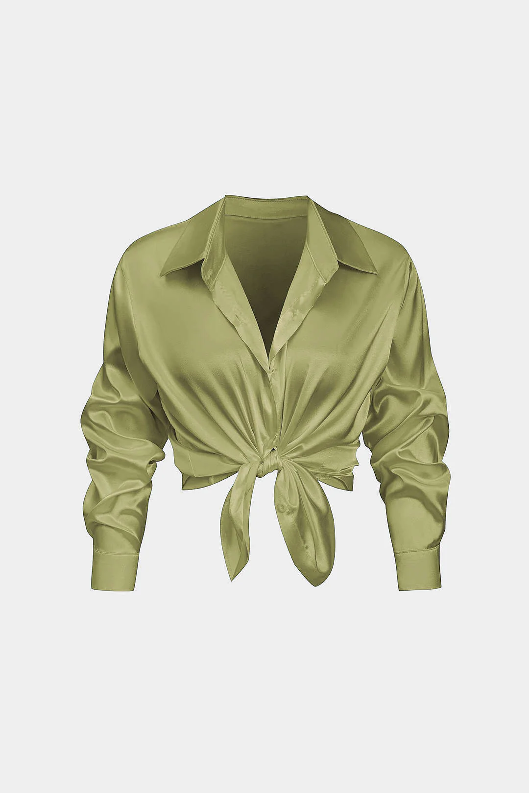 Basic Solid Satin Long-Sleeve Shirt - Image 12