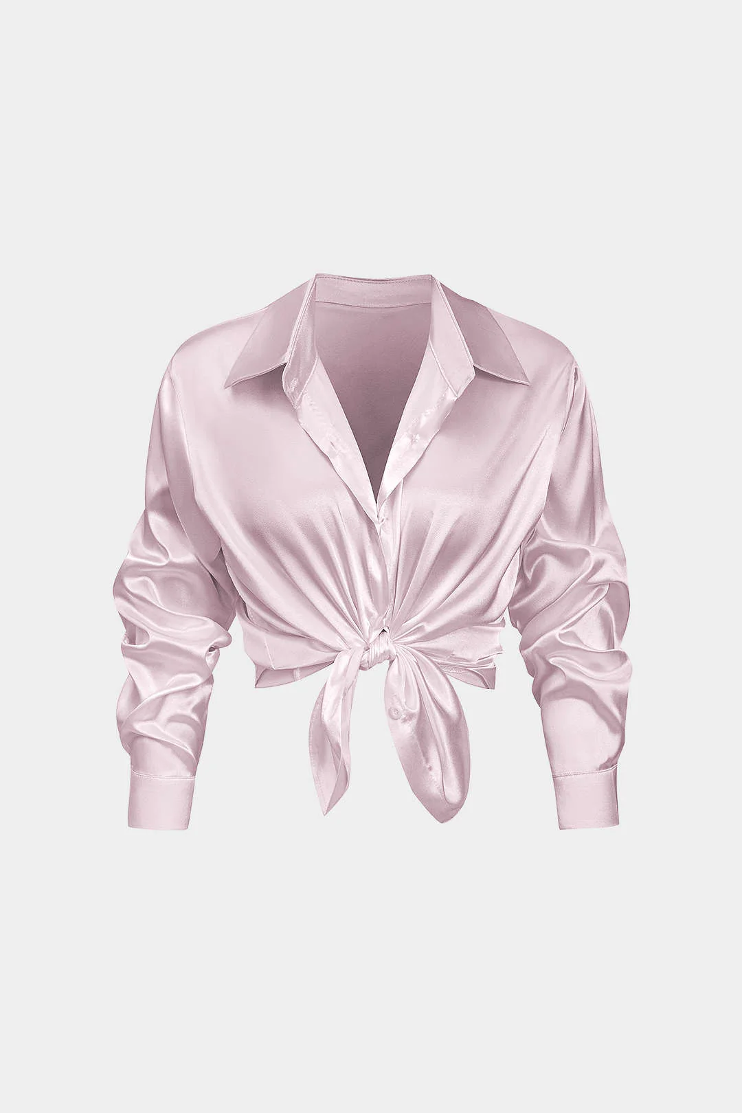 Basic Solid Satin Long-Sleeve Shirt - Image 13