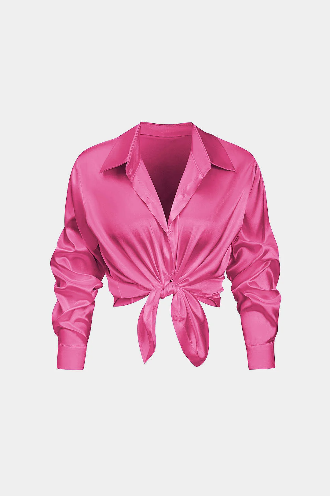 Basic Solid Satin Long-Sleeve Shirt - Image 9