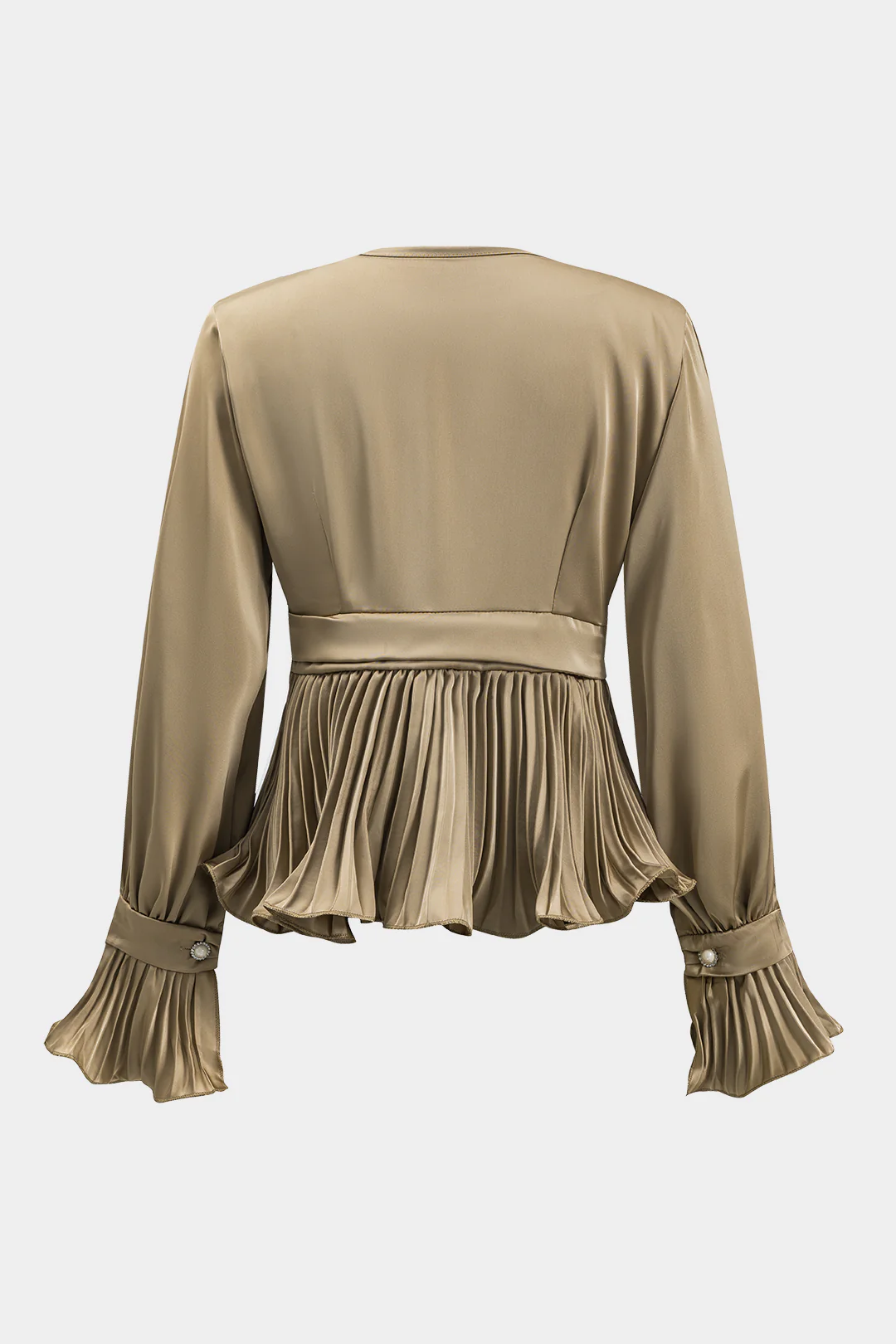 Satin Ruffle Ruched Button Long-Sleeve Shirt - Image 2