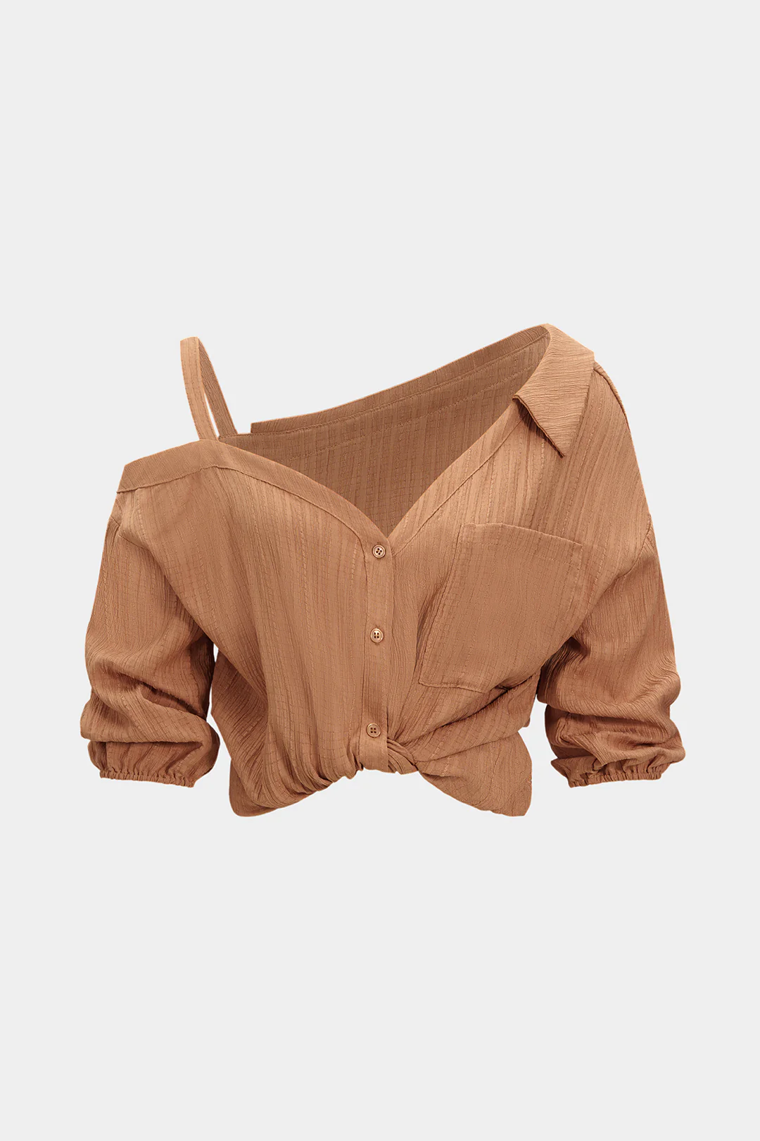 Button Asymmetrical Backless Long-Sleeve Shirt - Image 12