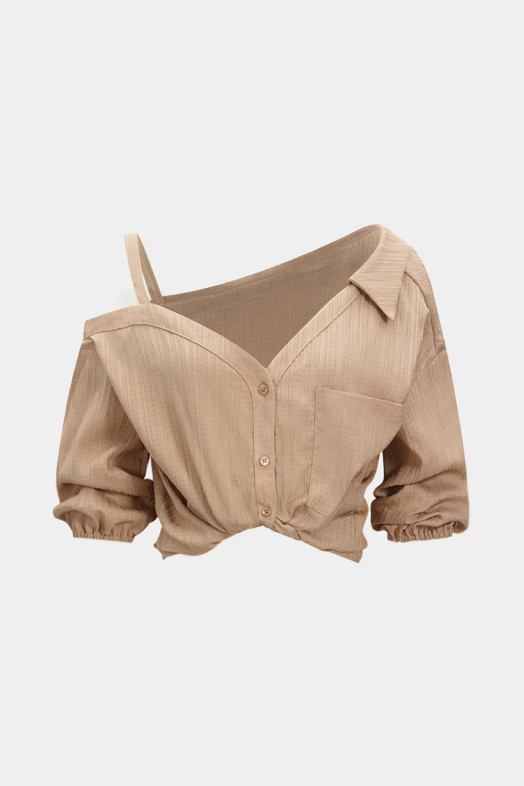 Button Asymmetrical Backless Long-Sleeve Shirt - Image 13