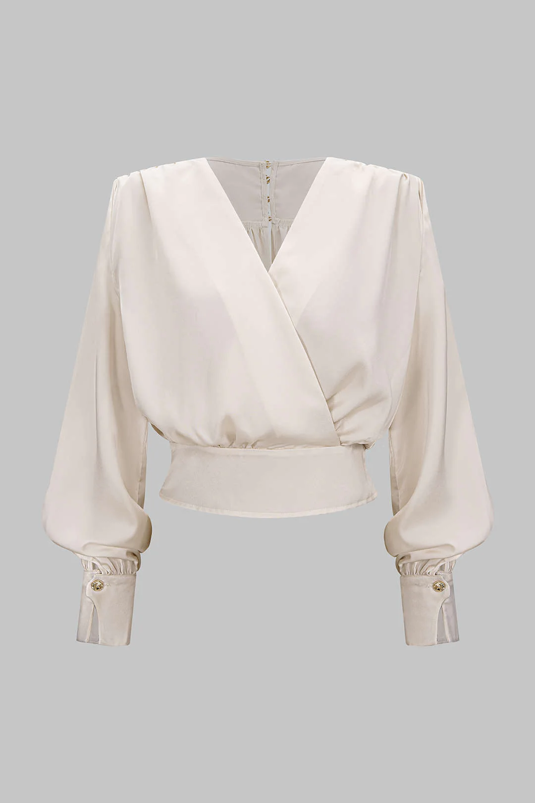 Satin V-Neck Ruched Long-Sleeve Shirt