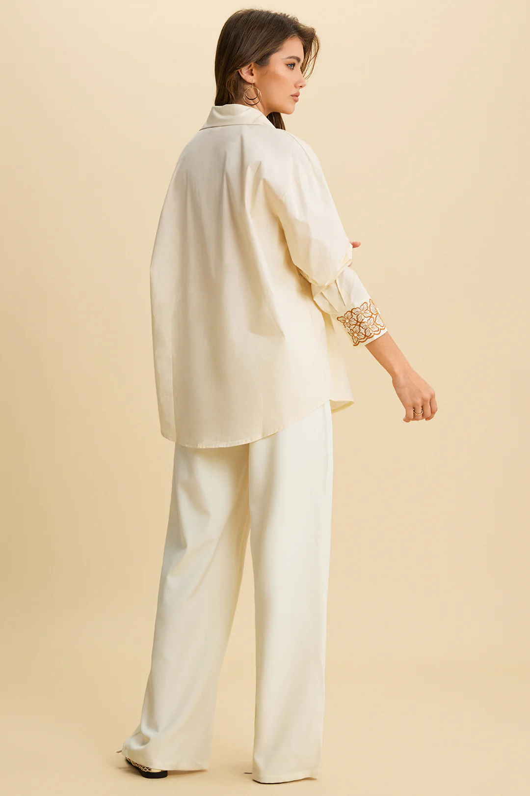Floral Embroidery Asymmetrical Long-Sleeve Shirt - Image 3