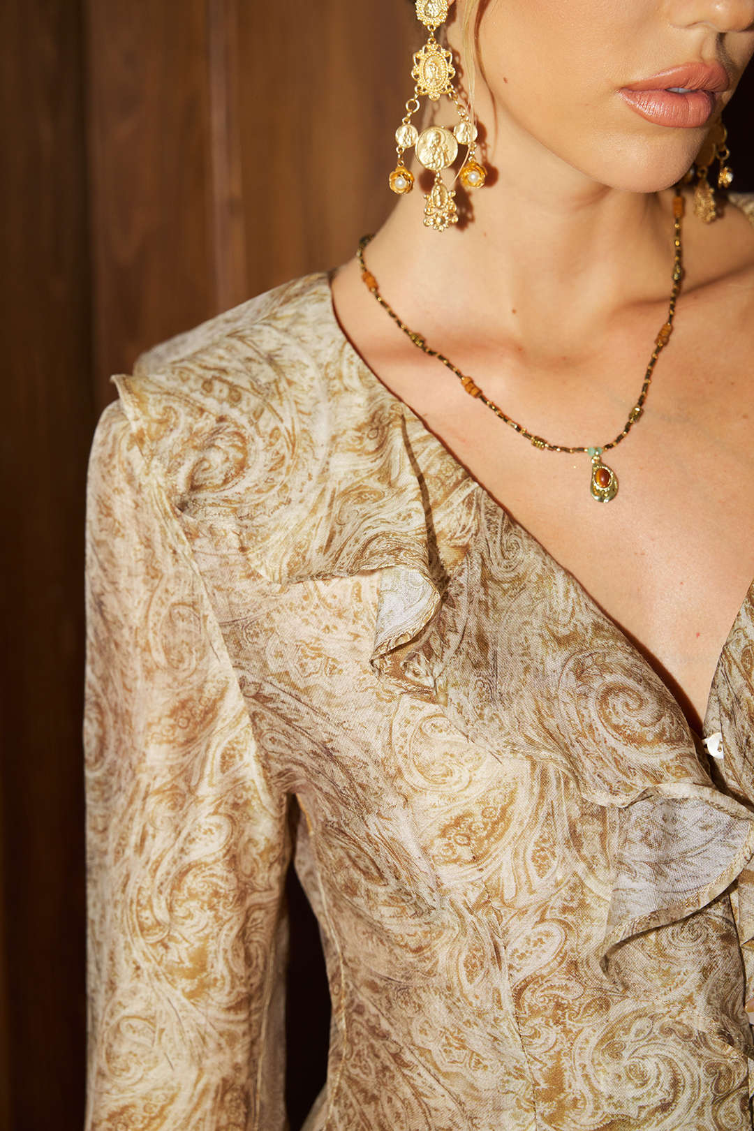 Abstract Print Ruffle Neck Long-Sleeve Shirt - Image 5