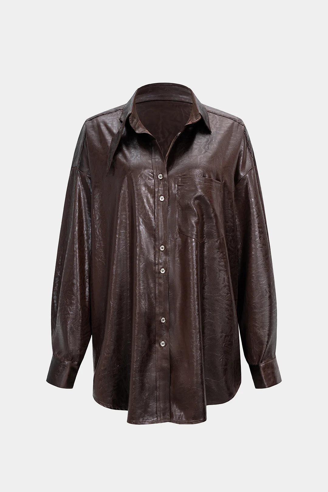 Faux Leather Button Long-Sleeve Shirt - Image 2